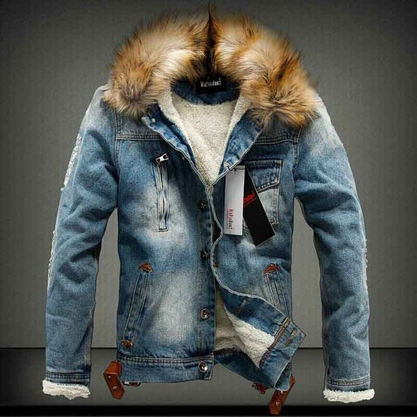 

autumn winter mens denim jackets casual men thick washed denim jacket lapel neck solid color men clothing size m-5xl wholesale, Black;brown