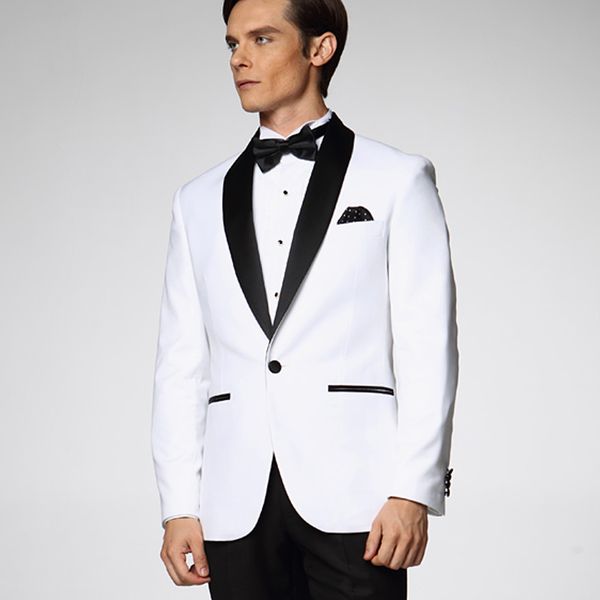 

white mens suit for wedding groom tuxedo 2 pieces jacket+pants groomsmen suit black shawl lapel wedding, White;black