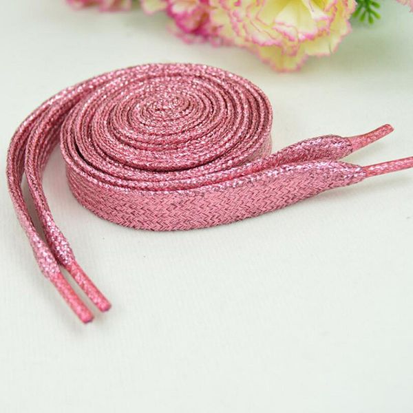 

1 pair glitter flat shoelaces shiny gold silver thread shoe laces sparkly bootlaces colors shimmering 110cm shoe laces colored, White;pink