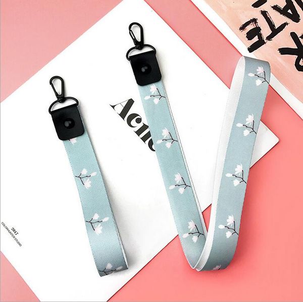 

2019 new cotton pattern mobile phone straps wrist light blue ribbon keychain lanyard neck strap keyring bag accessories--swk, Silver