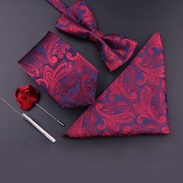

7cm width mens ties hanky bowtie clip brooch set lazy zip neckties jacquard woven tie business wedding stripe neck tie for men, Blue;purple