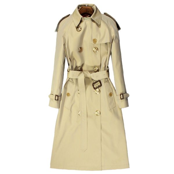 

autumn new england style trench coat for women classic turn-down collar double breasted high-end customization long windbreaker, Tan;black