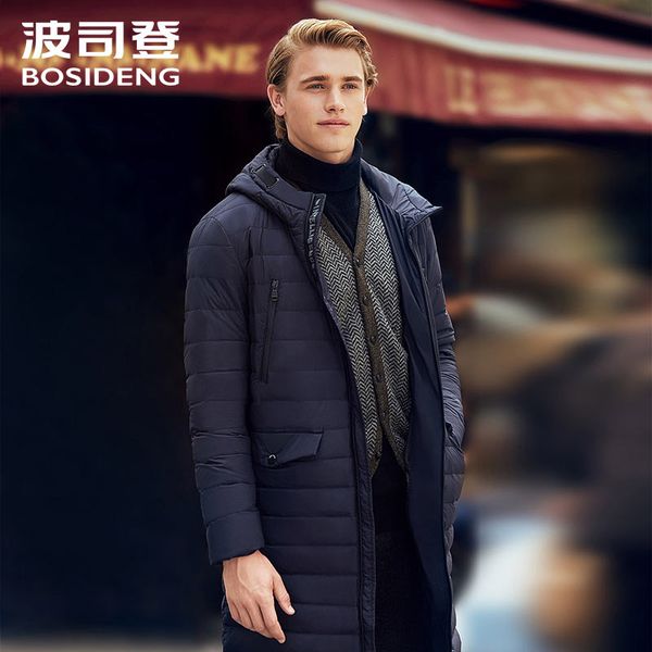 

bosideng 90% утка вниз куртка долго вниз пальто для мужчин зима вскользь устаревать свет parka высокого качества b70131113, Black