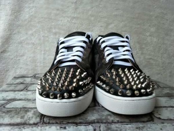 

low top leopard кожа шипы повседневный квартиры туфли с красной подошвой 2018. новый для мужчин и женщин партии дизайнерские кроссовки из на, Black