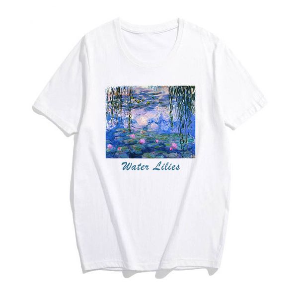 2019 Claude Monet Painting Water Lilies T Shirt Women Summer Tops