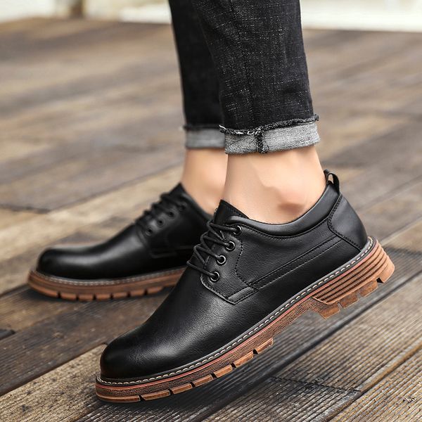 

genuine leather shoes men casual flats male shoes luxury lace up fashion autumn men sneakers oxfords a4, Black