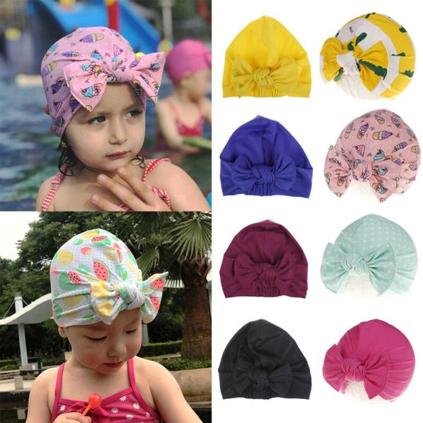 

toddler newborn baby girls toddler floral print turban skull cap hat swim cap, Black;white
