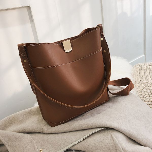 

2 pcs/set pure color bucket bags for women handbags and purses 2019 fashion crossbody bag leather new elegant shoulder bags