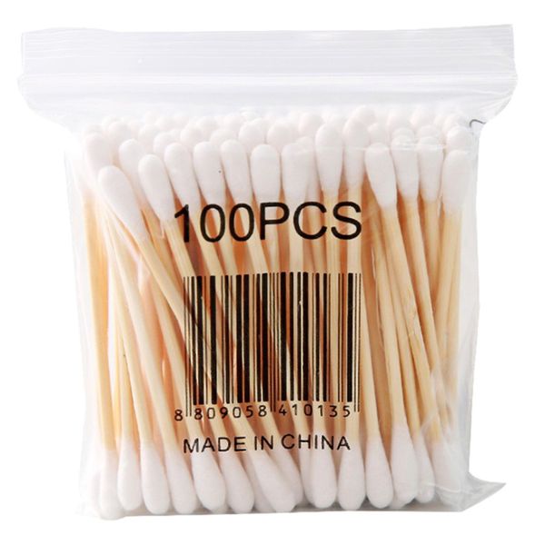 

double head 100 pcs soft cotton swab women wood stick beauty stick makeup cotton buds tip for nose ears cleaning care tool