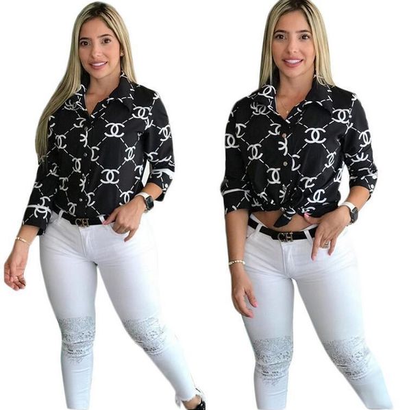 

2019 women fashion letter print turn-down collar shirt casual long sleeve slim shirt s-2xl women long sleeve slim shirt, White