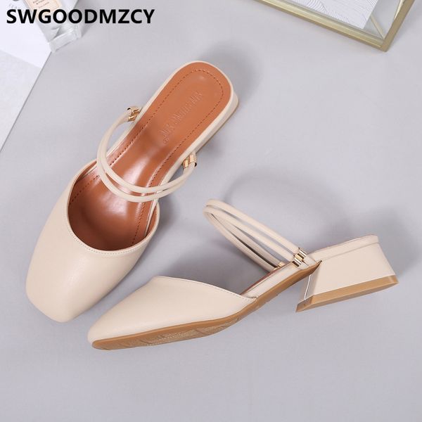 

mules shoes women leather slippers ladies slippers and sandals block heel shoes luxury female schoenen vrouw 2019, Black