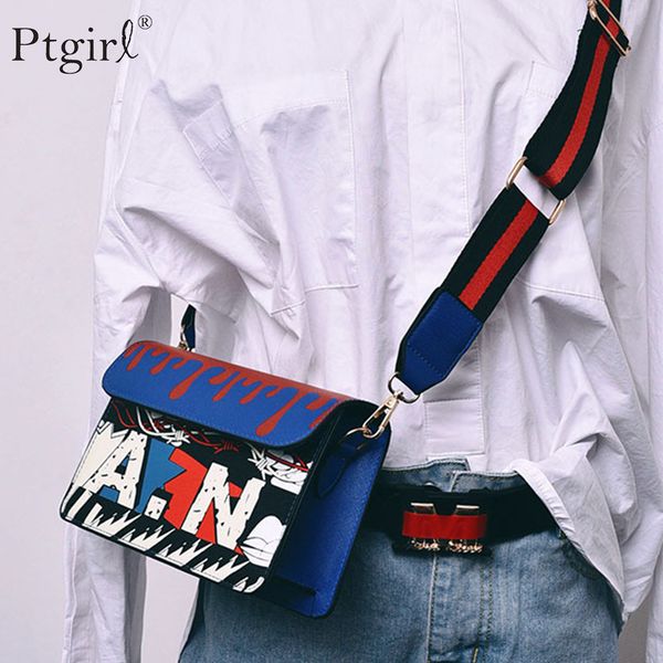 

trendy handbags luxury fashion korean version women graffiti printed small square bag ptgirl shoulder messenger bag 2019 female