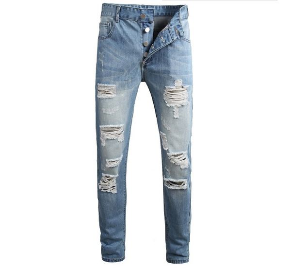 

men's pattern jeans stretch print nostalgic holes blue pants straight washed white men's pants wild casual