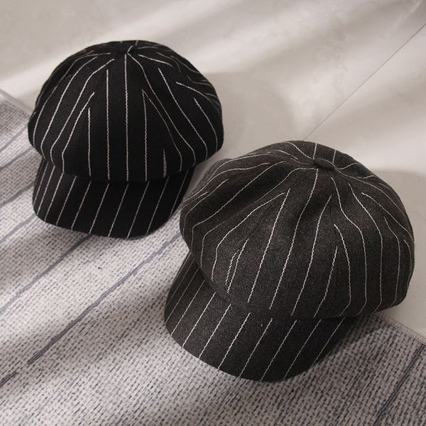 

winter berets for women fashion striped berets hat octagonal cap curved eaves literary artistic painter french black beret, Blue;gray