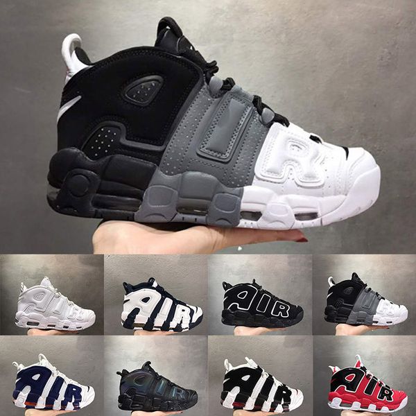 

uptempo 96 qs olympic varsity mens basketball shoes classic black gray white 3m scottie pippen chicago sports designer shoes size 13, White;red