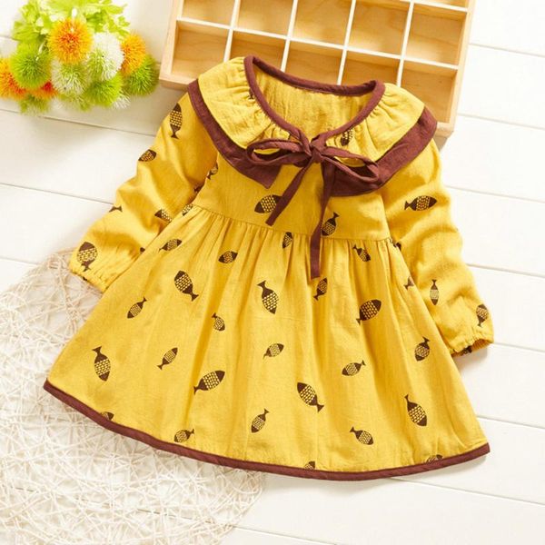 

girls fashion 2020 kids dresses for toddler baby kids girls peter pan collar bow princess party dress casual clothes vestidos, Red;yellow