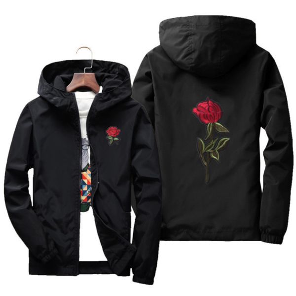 

hirigin Autumn Women Coat Couple Coat Embroidery Rose Casual Hooded Zipper Up Jacket Coat Overcoat