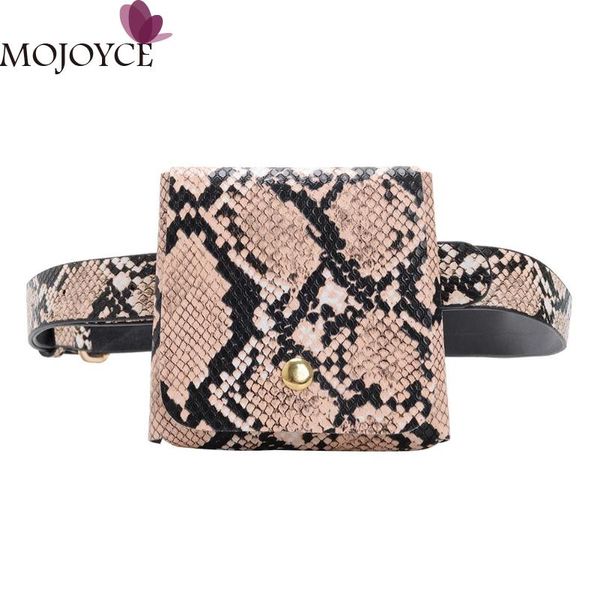 

female fashion flap retro snake mini waist bags women serpentine fanny pack casual small leather belt purse chest shoulder bags