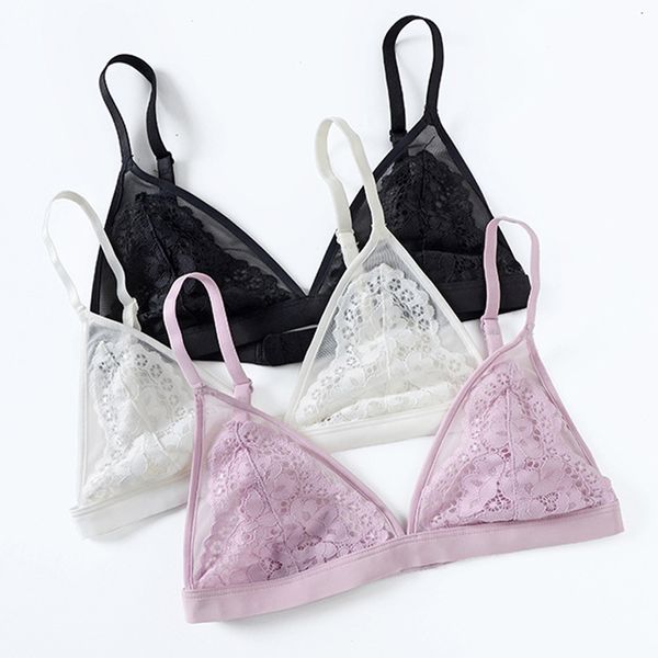 

wriufred ultra-thin underwear female summer new lace no sponge triangle cup bra breathable comfortable vest plus size bras, Red;black