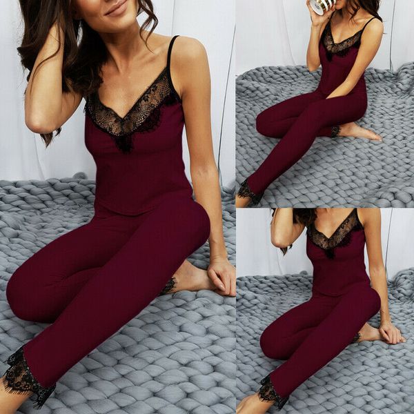 

women pajamas silk pijamas sleepwear deep v sling lingerie long pant set, Blue;gray