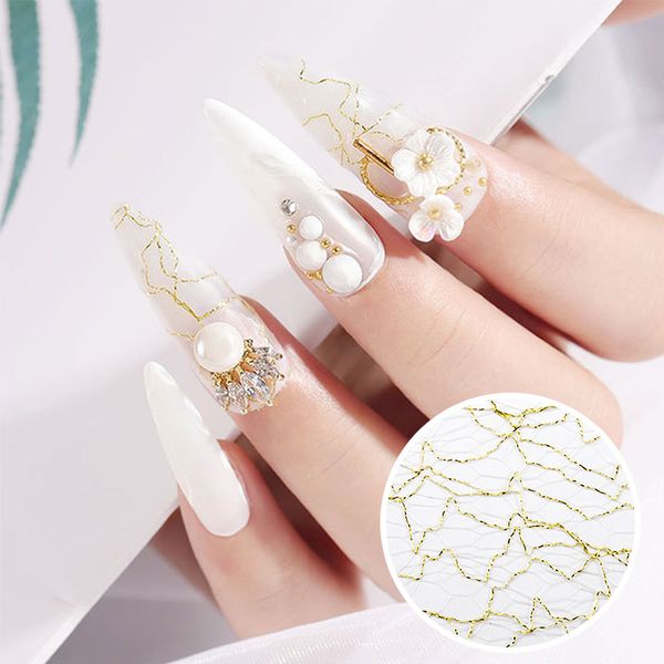 

3d mesh stickers for nails gold blue net line hollow design transfer foil diy manicure nail art decorations striping tape gl1566, Black