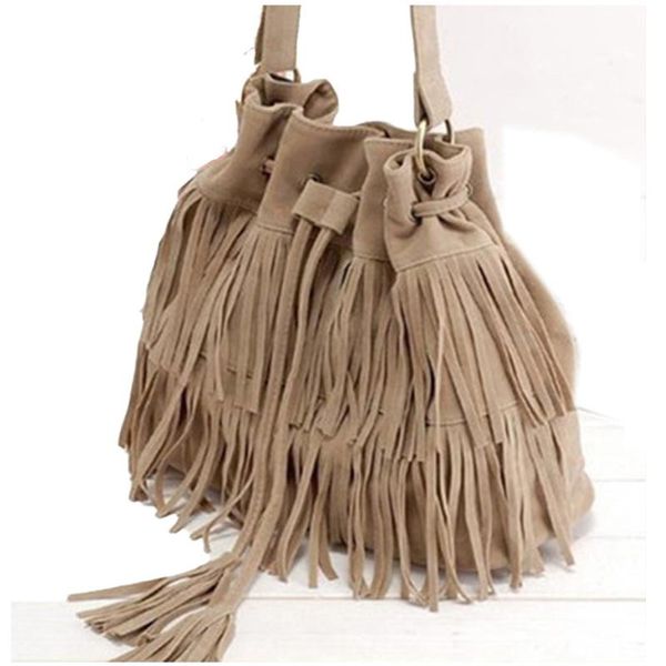 

women bag ladies shoulder summer women's handbags famous brands canvas brown soft bag with fringe tassel fashion messenger