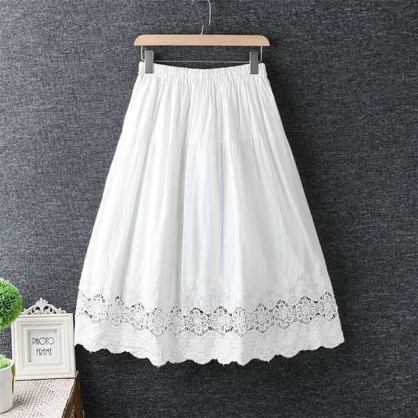 

vintage cotton embroidery solid a-line skirt saia female autumn, Black