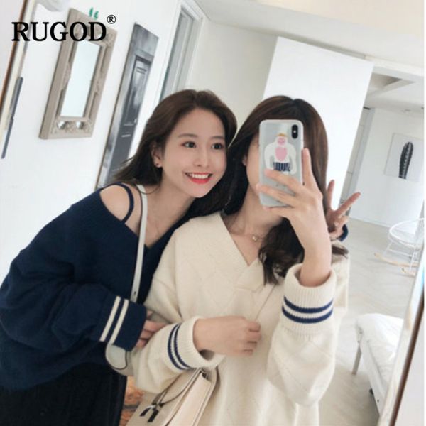 

rugod 2019 new autumn winter loose women sweater slash neck pullover sweater stylish different wearing korean soft, White;black