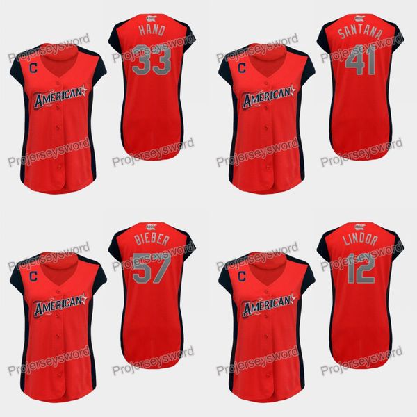 

Womens Cleveland 57 Shane Bieber American League Indians Jersey 41 Carlos Santanad 12 Francisco Lindor 33 Brad Hand Allstar Baseball Jerseys