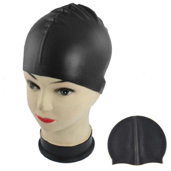 

sz-lgfm-black soft silicone stretchable swim swimming cap hat for adults