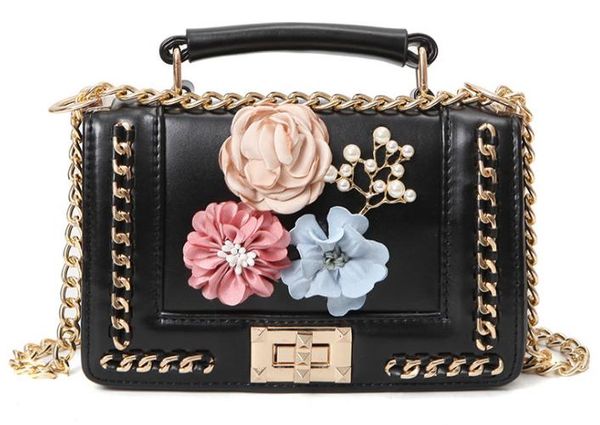 

2019 women's new woven chain contrast color flower pearl small square bag shoulder slung mulinhua33