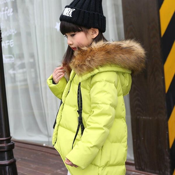 

3-12 y 2017 winter jacket for girls fur hooded baby girls winter coat cotton-padded parka thick kids children's outerwear jw2681, Blue;gray