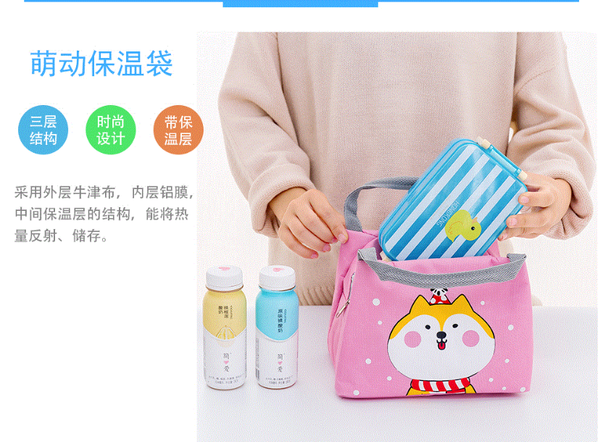 

thermal cooler waterproof insulated lunch portable carry tote picnic storage bag cartoon oxford cloth organizer food lunchbox#uihf, White