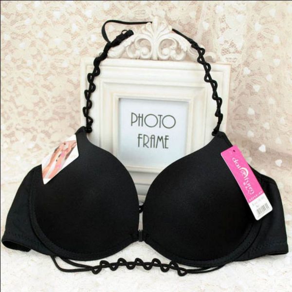 

bras 2021 women front closure push up halter straps padded bra brassieres, Red;black