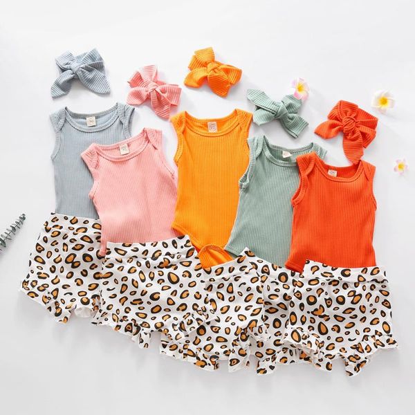 

0-24m newborn baby girl clothes sets bodysuit leopard print shorts pants 2pcs baby girl summer clothing outfits, White