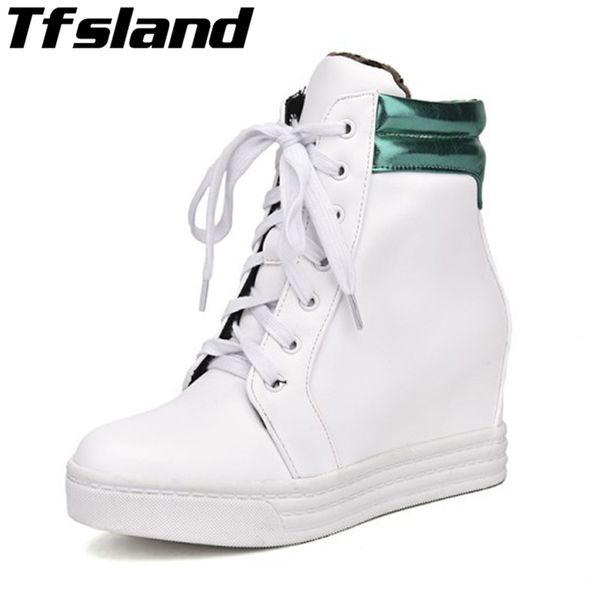 

tfsland women height increasing shoes female breathable white shoes flat walking sneakers women wedge platform ankle boots