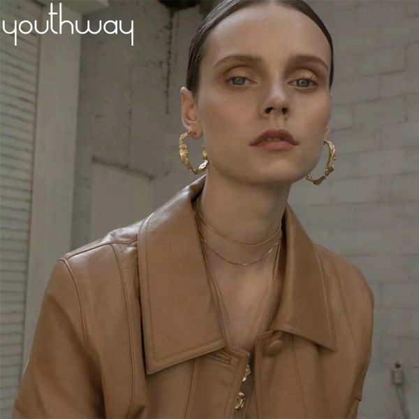 

chic modern big hoop earrings irregular igneous lava gold color brass c shape circle hoop earrings for women metal jewelry, Golden;silver