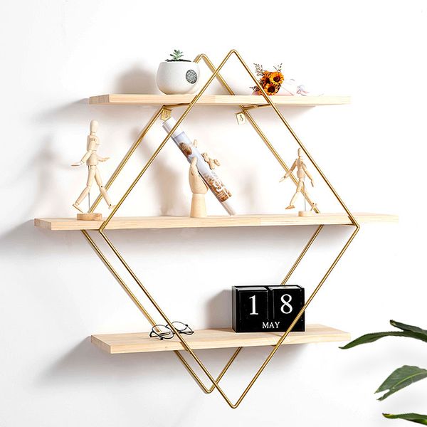 

nordic wall racks wrought iron wall hanging simple living room solid wood shelf study wall decoration storage rack