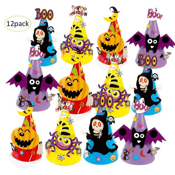 

2018 new fashion 12pcs halloween paper cartoon hat halloween ornament hat drosphip 8.29
