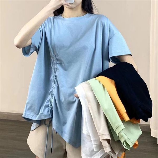 

20 простых назад разделить сплошной цвет свободного стиль шнурок с короткими рукавами футболки женской 4500 20 простого назад раскола сплошн, White