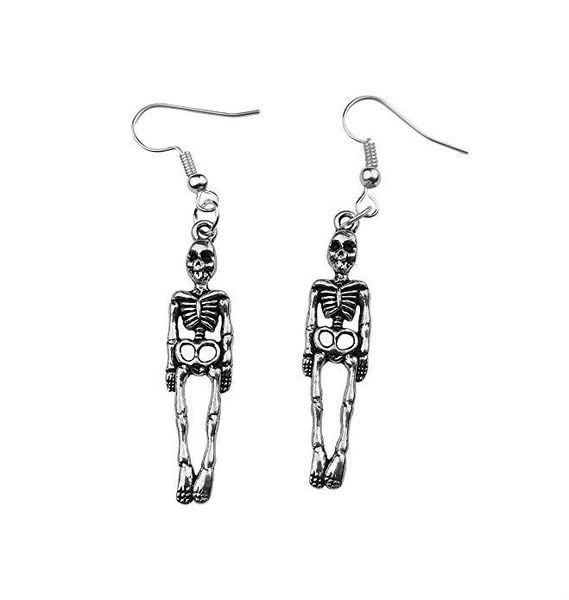 

2019 горячая распродажа древний серебряный скелет кости черепа хеллоуин костюм готический серьги подвеска личность творческий женщины ювелир, Silver