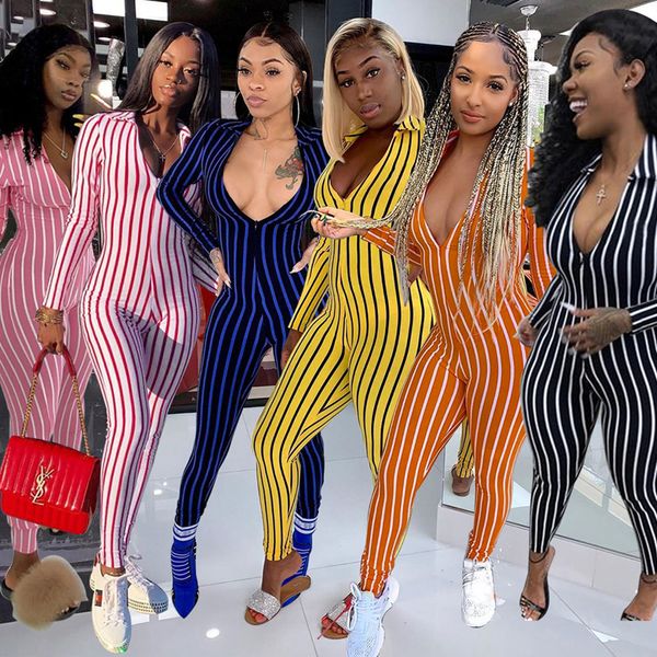 

2019 european and american women's feet deep v-neck contrast color stripes slim sports jumpsuit, support mixed batch, Black;white