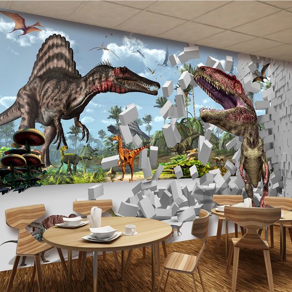 Quarto Sala Personalidade fundo Dinosaur Photo Wallpaper 3D tijolo de Kid Mural animal revestimento de paredes Papel De Parede 3D