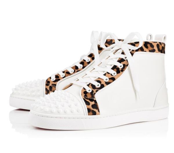 

new designer spikes high sneakers flat,studs red bottom casual shoes mens red sole trainer t05, Black