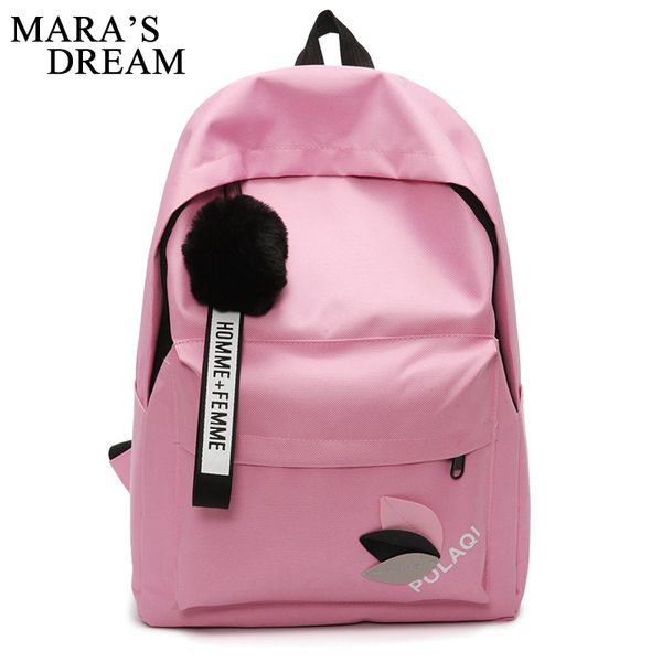 

mara's dream 2018 canvas leafs backpack girl solid tassel fur ball backpacks female new travel women backpack shoulder rucksack