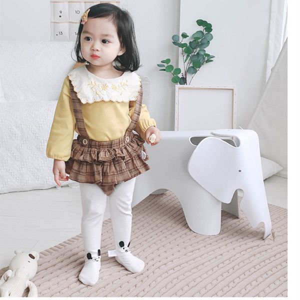 

baby girl clothes set baby girl clothing plaid вышить девушки с длинным рукавом рубашка + шорты 2 шт. одежда для малышей детские наряды, White