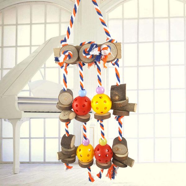

solid wood parrot gnaw toys color ball gnaw toys raw wood gnawing string group hair