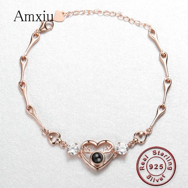

amxiu 925 silver deer браслет 100 языков, я люблю тебя проекционный браслет сердце браслеты для женщин рождественского подарка, Golden;silver