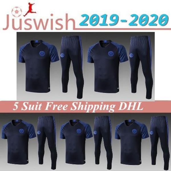 

19 20 new kante abraham sterling short sleeve soccer sets 2019 2020 man soccer tracksuit de bruyne mahrez rodrigo leisure training suit, Black;red