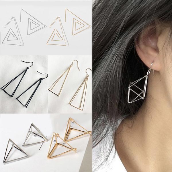 

drop earring geometric silver seaside black girls punk pyramid golden women hollow polygon 3d triangle valentines gift 1pair